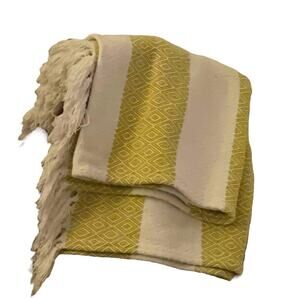Woven Blanket/Throw with Tassels, Beautiful Mustard/Cream, 51” X 60” Home Linens